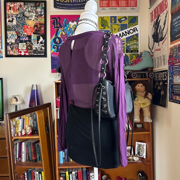 Whimsygoth dark purple lace long sleeve top with lace mesh - Picture 7 of 8